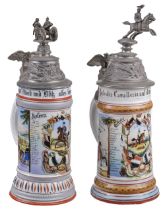 German Military Beer Stein. Two pre WWI porcelain lithophane beer steins