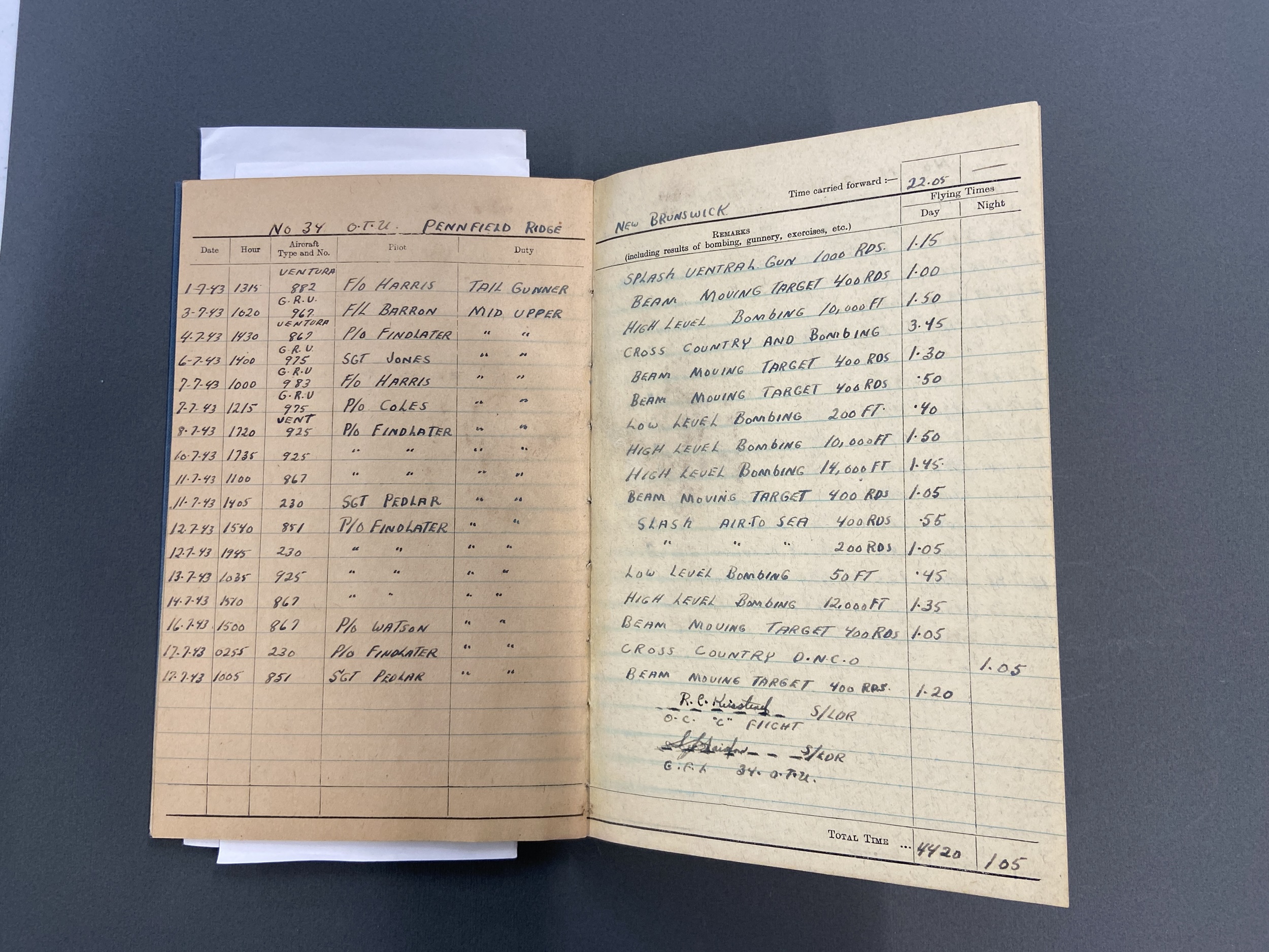 Log Book. WWII RAF Log book kept by Air Gunner B.W. Ronald, 180 Squadron - Image 3 of 5