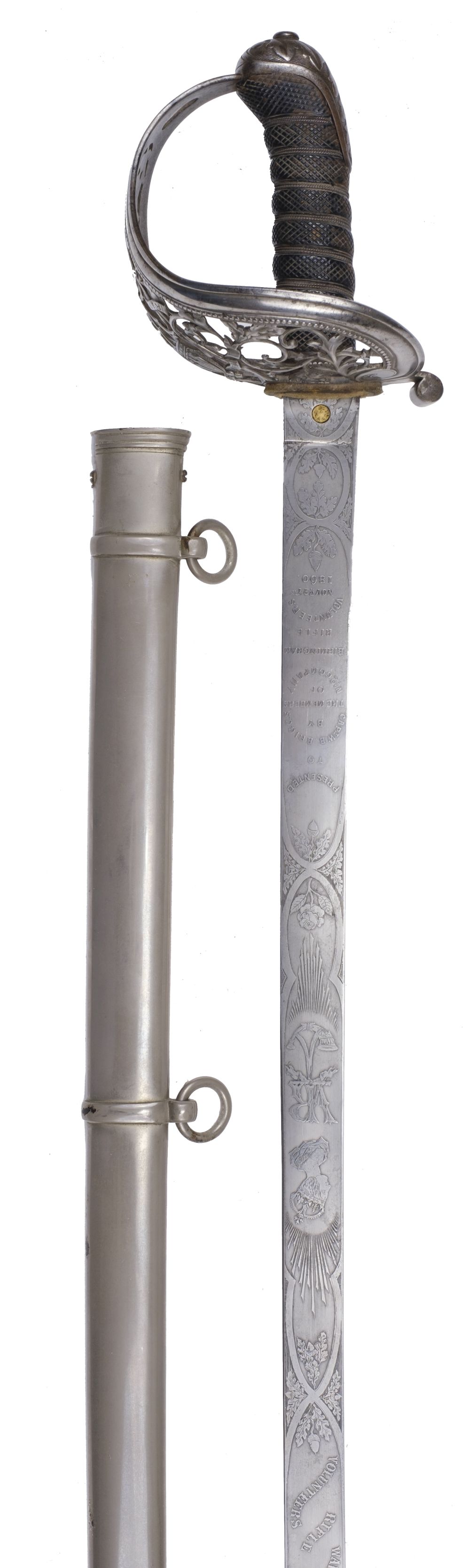 Sword. A fine Victorian Warwickshire Rifle Volunteers presentation sword