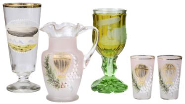 Airship & Ballooning Glass. An Edwardian glass lemonade set