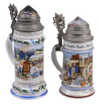 German Military Beer Stein. Two porcelain lithophane beer steins
