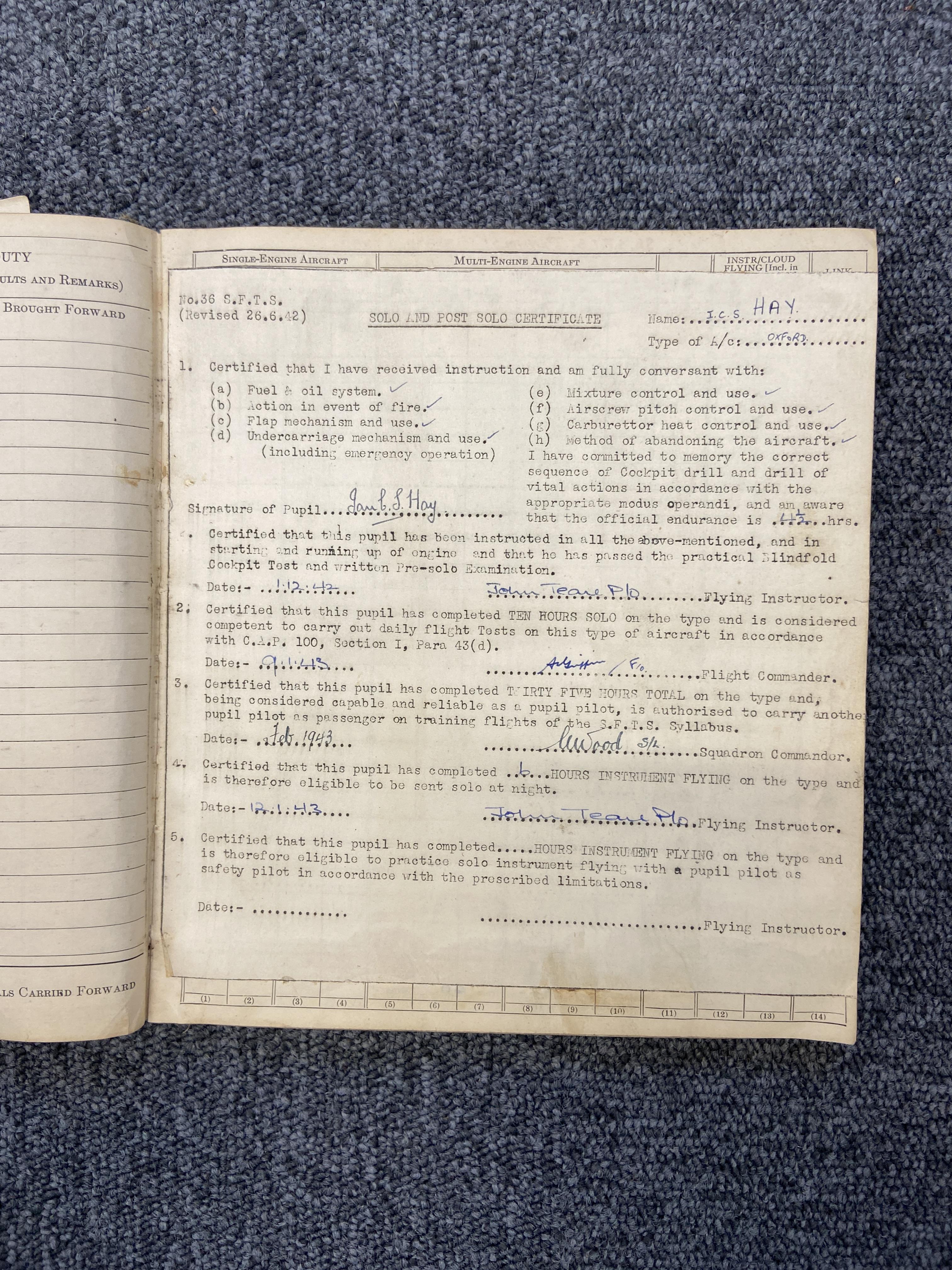 Log Books. A WWII archive relating to Flight Lieutenant Ian Hay, DFC, Royal Canadian Air Force - Image 8 of 14