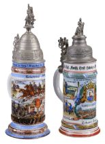German Military Beer Stein. Two porcelain lithophane beer stein