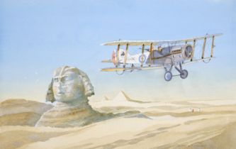 Barnes (Barry). Bristol F2B MkII A Flight No 208 Sqn Ismalia Egypt 1924, watercolour on card