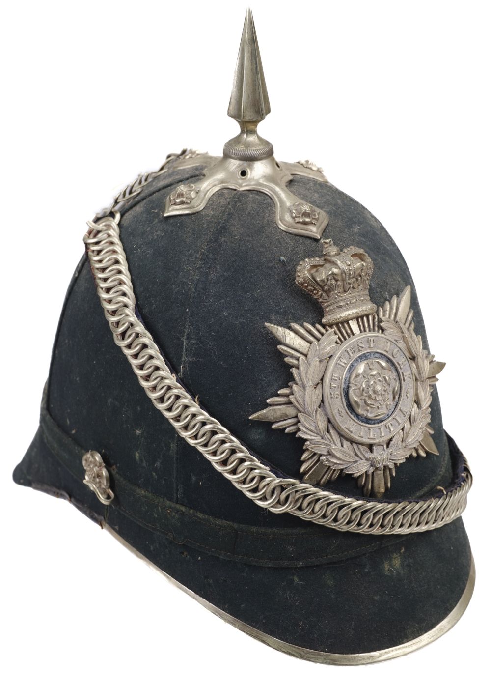 Helmet. Victorian 5th West York Militia blue cloth helmet