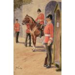 Holloway (Edgar A, 1870-1941). Edwardian guards on parade, watercolour