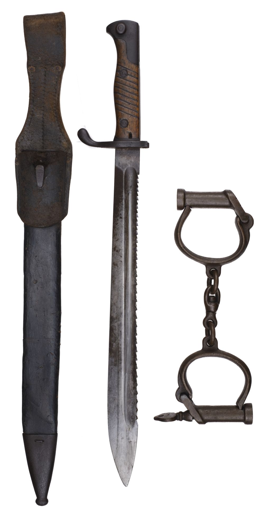 Bayonet. WWI period German "Butcher" bayonet and handcuffs