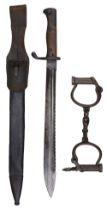 Bayonet. WWI period German "Butcher" bayonet and handcuffs