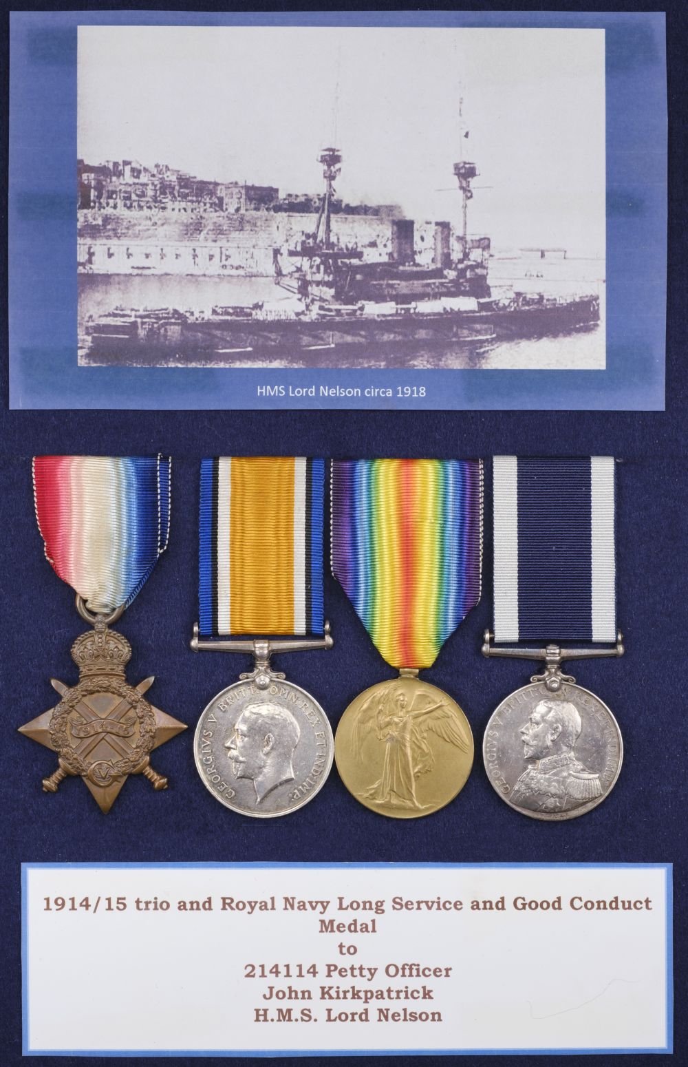 WWI Medals. Four: Petty Officer J. Kirkpatrick, Royal Navy