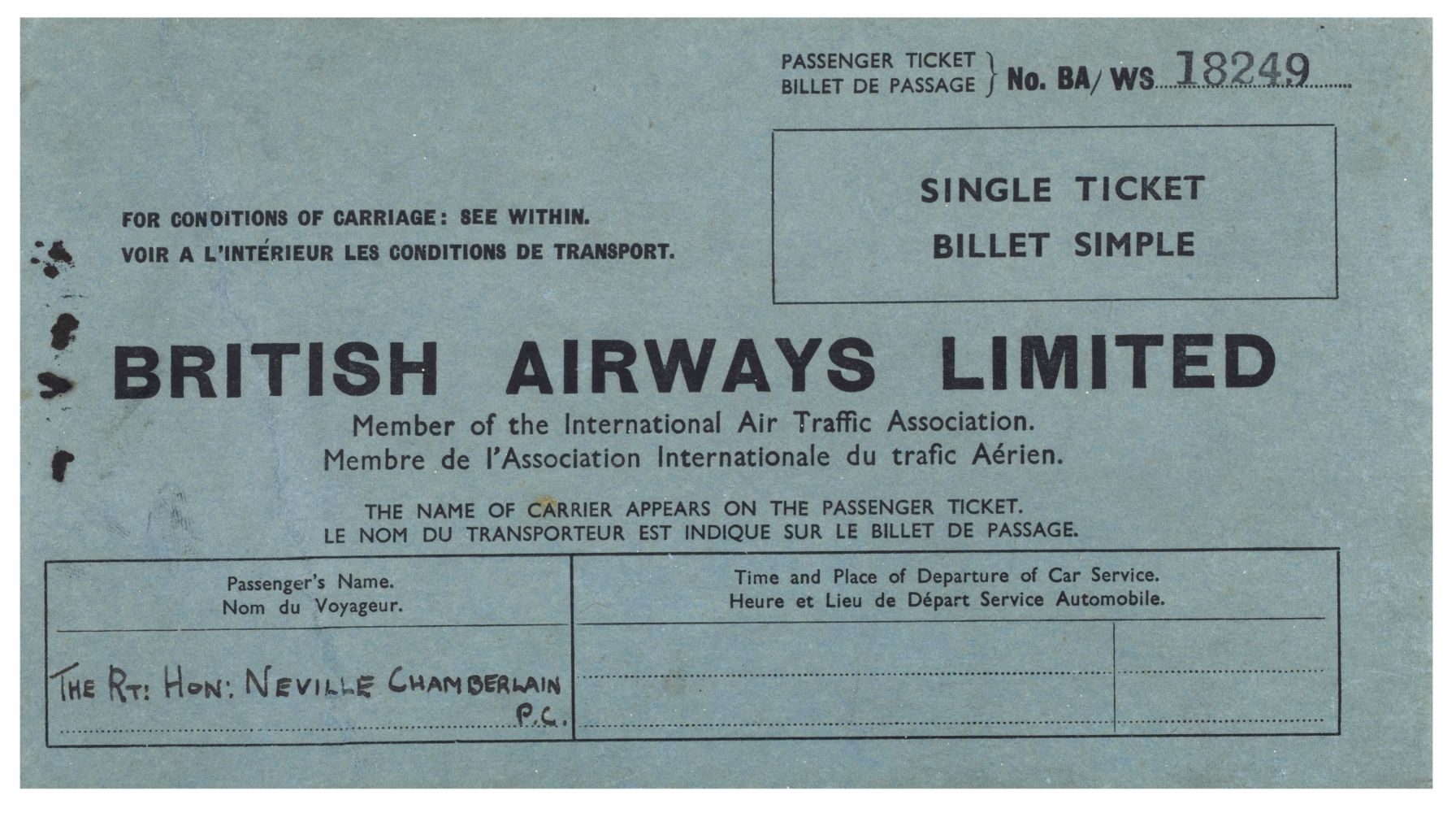 02 Munich Crisis. Neville Chamberlain’s flight ticket, 29 September 1938 - Image 2 of 2