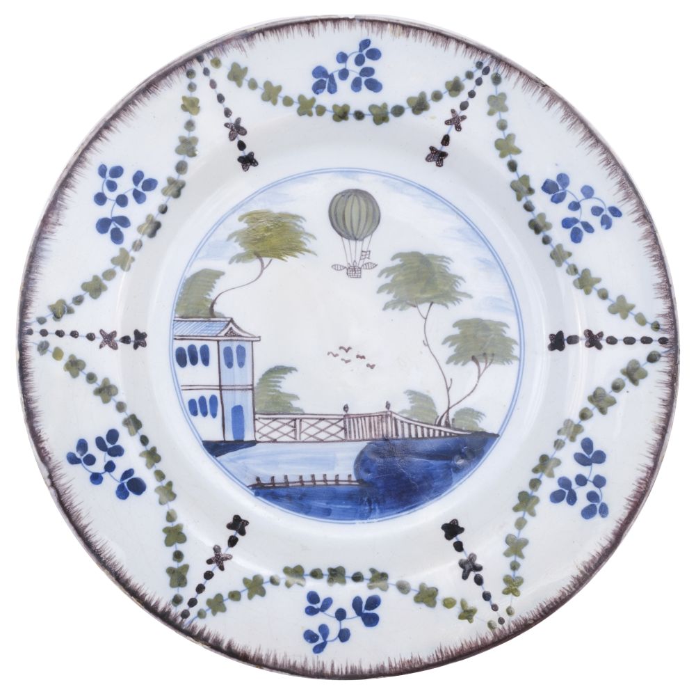 Early Ballooning. London delft plate commemorating the flight of Vincenzo Lunardi