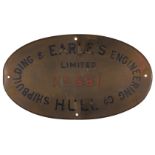 Shipyard Plate. An oval brass plate for 'No 661 Earle's Shipbuilding & Engineering Co Limited Hull'