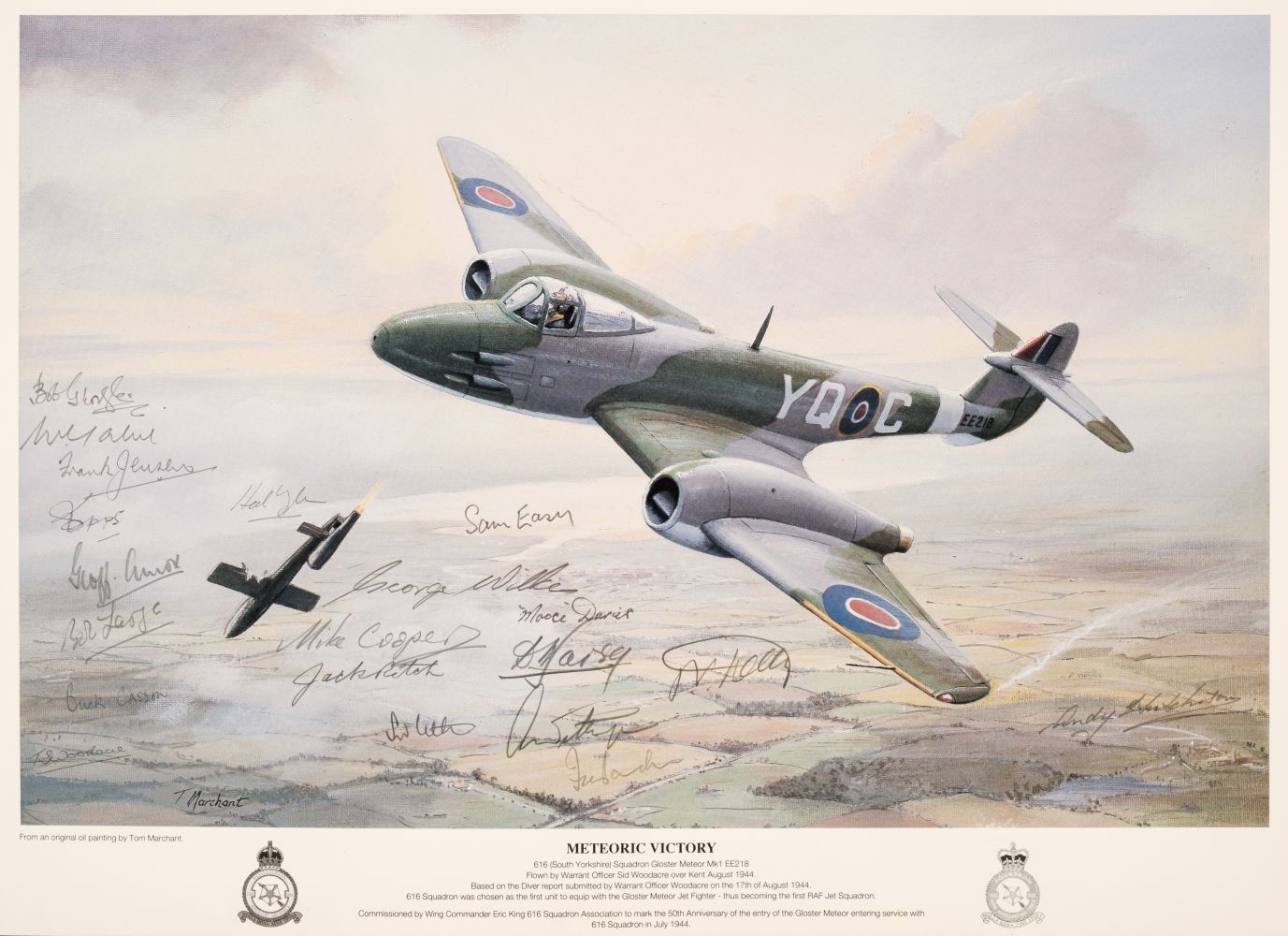 Marchant (Tom). Meteoric Victory, colour print, showing 616 Squadron Gloster Meteor