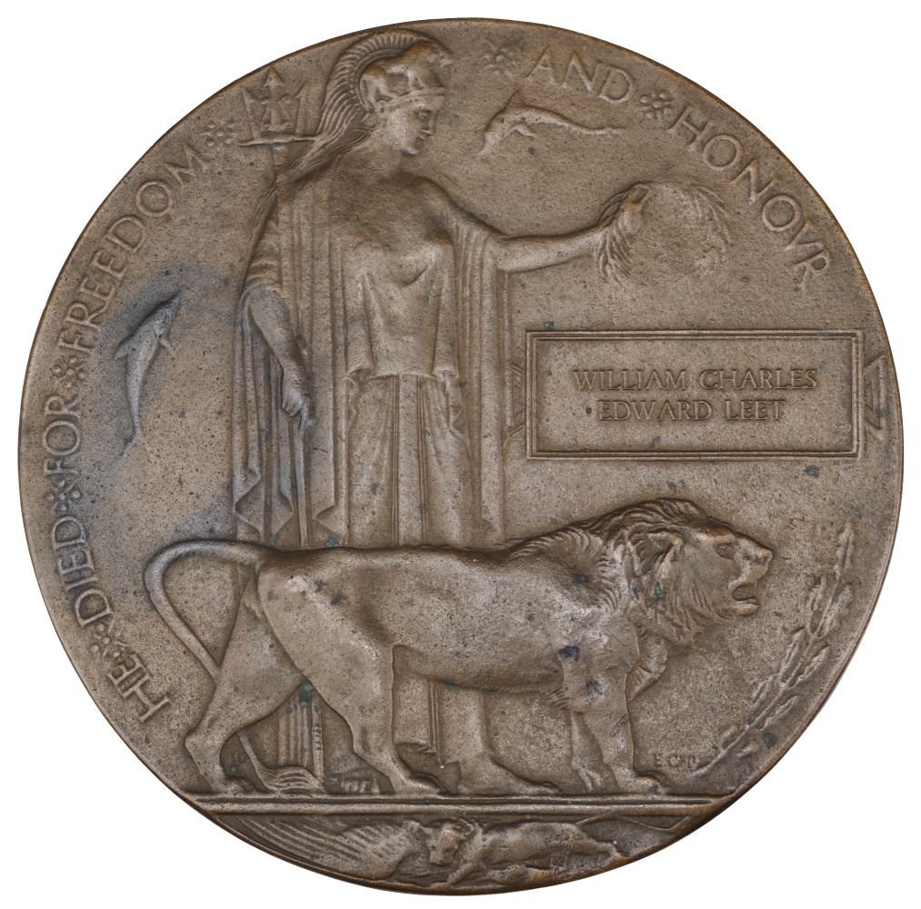 WWI Royal Air Force. Bronze Memorial Plaque 'William Charles Edward Leet'