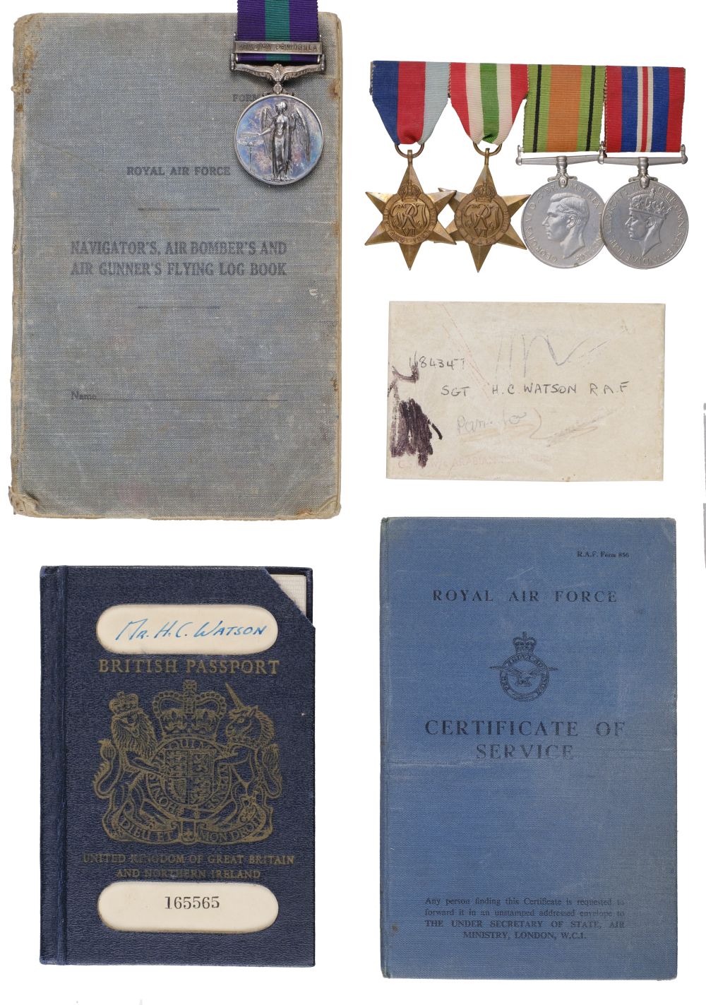 Log Book. Medals to Sergeant H.C. Watson, 37 and 38 Squadrons, Royal Air Force