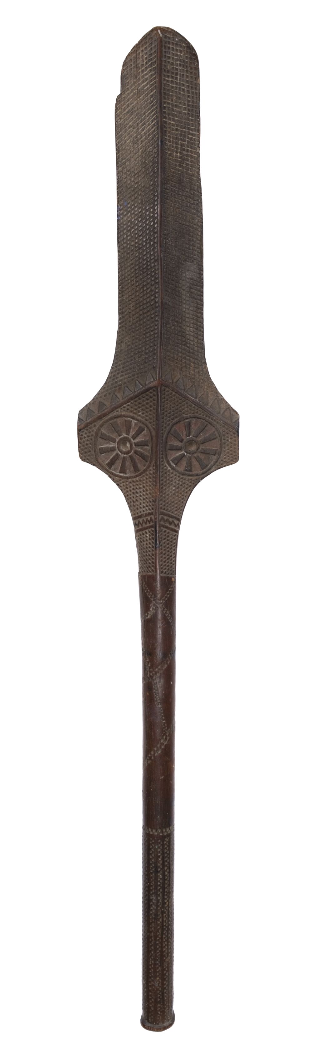 Tribal Art. A Fijian hardwood paddle-shaped war club (Kinikini), circa 1850