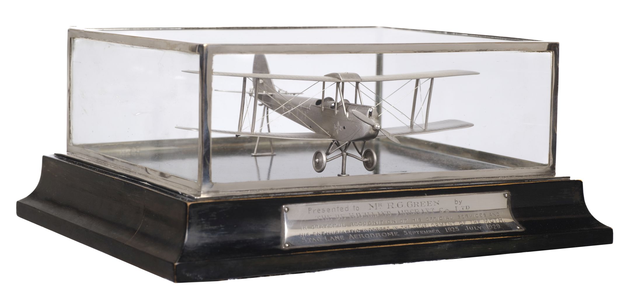 De Havilland. Art deco silver presentation model of a Gipsy Moth by Mappin & Webb, London 1929