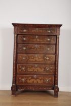A DUTCH WALNUT AND MARQUETRY TALL CHEST OF DRAWERS