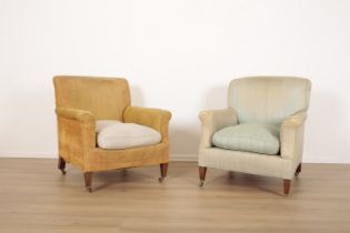 A PAIR OF HOWARD EASY ARMCHAIRS