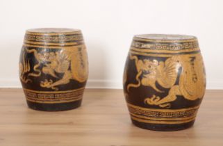 A PAIR OF CHINESE EARTHENWARE BARREL STOOLS