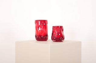 A WHITEFRIARS RUBY RED GLASS KNOBBLY VASE