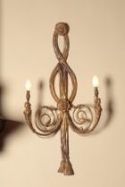 A PAIR OF GEORGE III STYLE GILTWOOD AND GESSO WALL LIGHTS