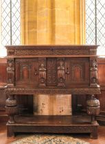 AN ELIZABETHAN OAK COURT CUPBOARD