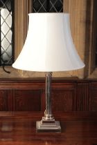 A SILVER-PLATED CORINTHIAN COLUMN TABLE LAMP