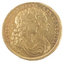 A WILLIAM AND MARY GOLD CORONATION MEDAL BY JOHN ROETTIER (1631-1703)
