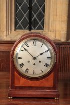 AN EDWARDIAN INLAID MAHOGANY MANTEL CLOCK