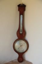 A LATE GEORGE III MAHOGANY AND MARQUETRY "BANJO" BAROMETER