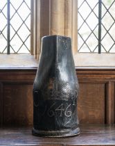 A LARGE CHARLES I LEATHER "BOMBARD" OR BLACKJACK