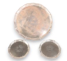 A SET OF THREE GEORGE III SILVER SALVERS