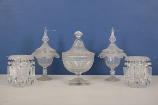 A PAIR OF VICTORIAN CUT GLASS SWEETMEAT DISHES AND COVERS