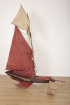 A LARGE VINTAGE PAINTED WOOD POND YACHT