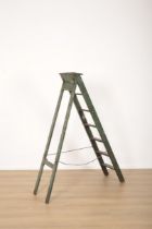 A GREEN PAINTED FOLDING STEP LADDER