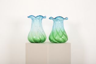 A LARGE MATCHED PAIR OF ART GLASS VASES