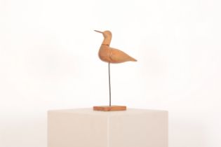 A CARVED WOOD SCULPTURE OR DECOY OF A SNIPE