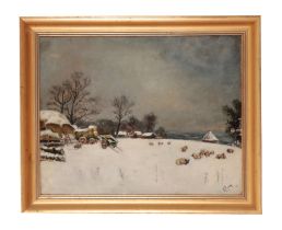 R. MOODY (20TH CENTURY) A winter farm scene