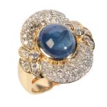 A CEYLON SAPPHIRE AND DIAMOND COCKTAIL RING