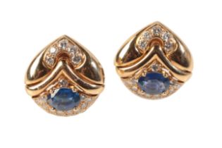 BULGARI: A PAIR OF SAPPHIRE AND DIAMOND CLIP EARRINGS