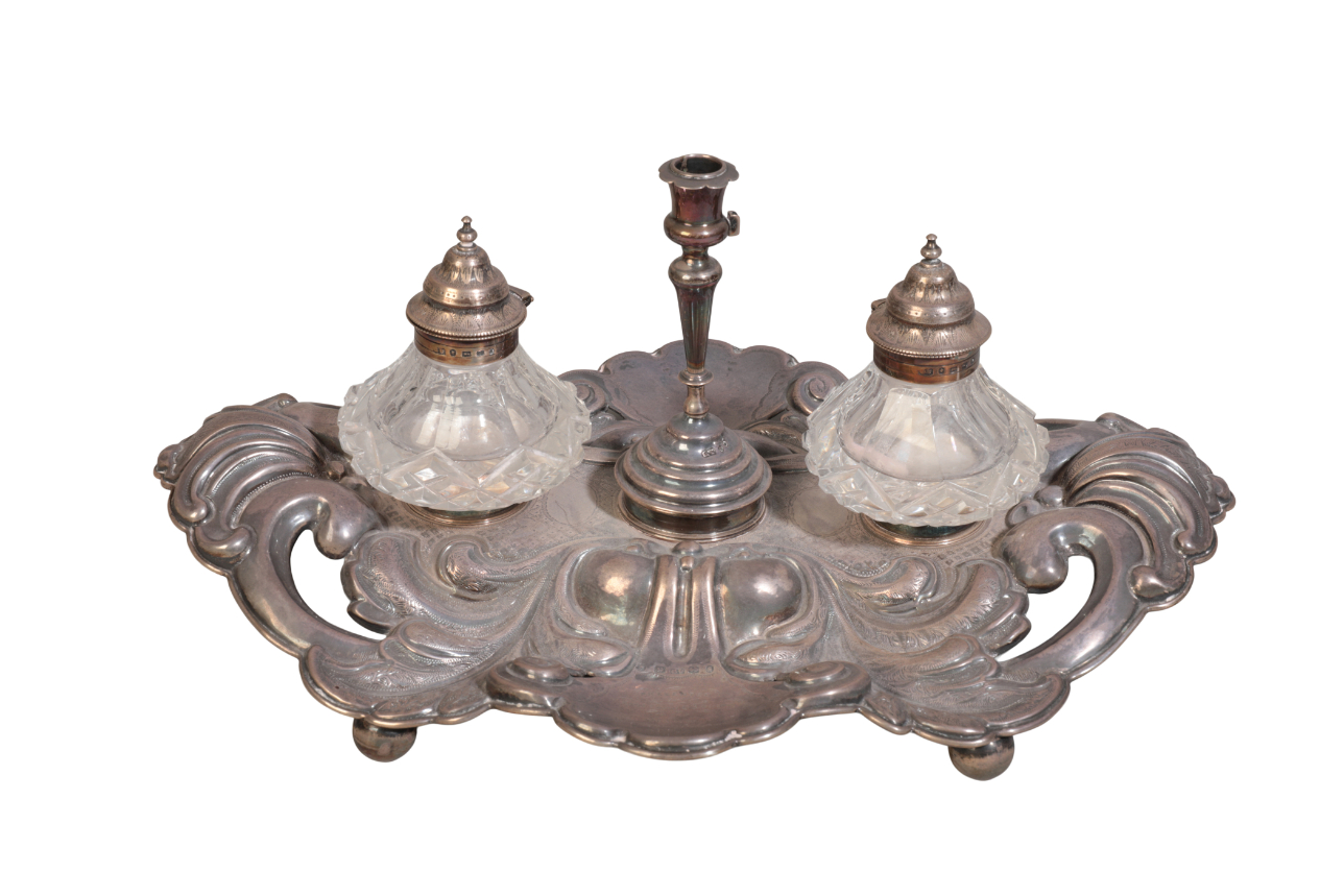 A VICTORIAN SILVER INKSTAND