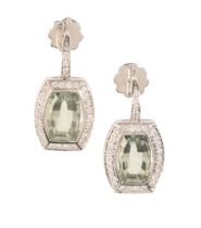 BOODLES: A PAIR OF AQUAMARINE AND DIAMOND DROP EARRINGS