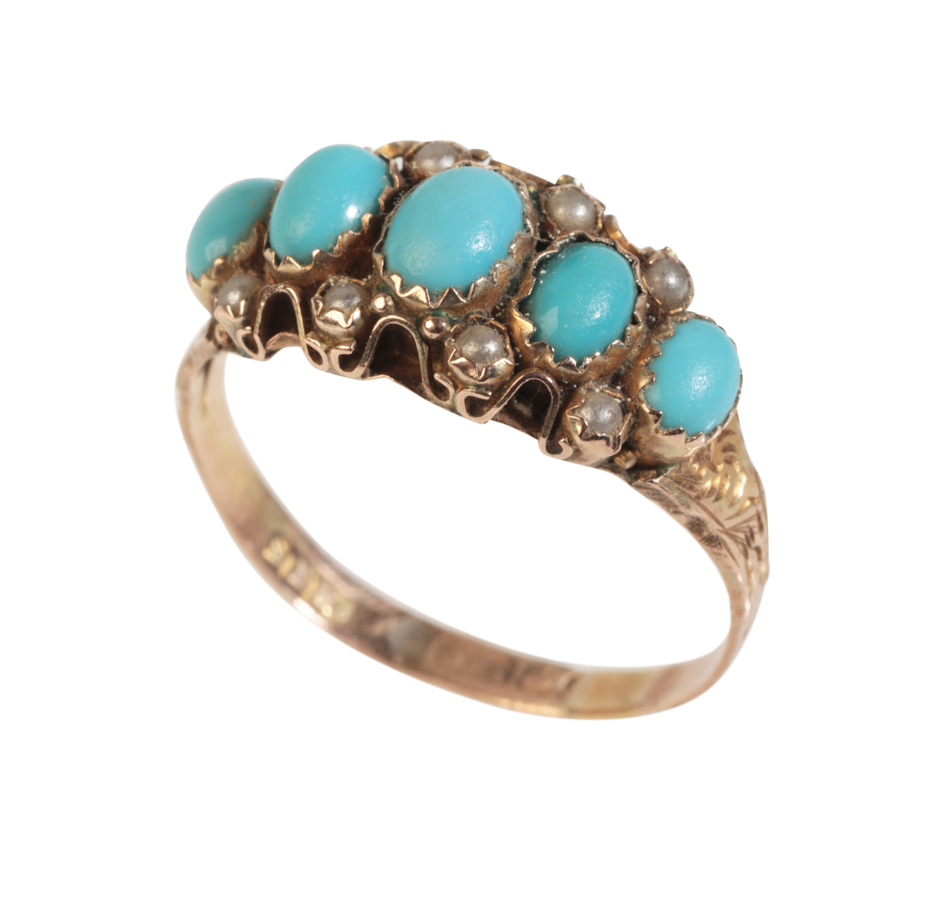 AN ANTIQUE TURQUOISE AND PEARL RING