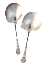 A PAIR OF VICTORIAN SILVER PLATED CAVIAR SPOONS