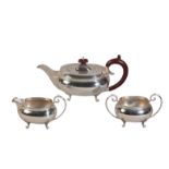 AN ELIZABETH II SILVER THREE PIECE TEA SERVICE