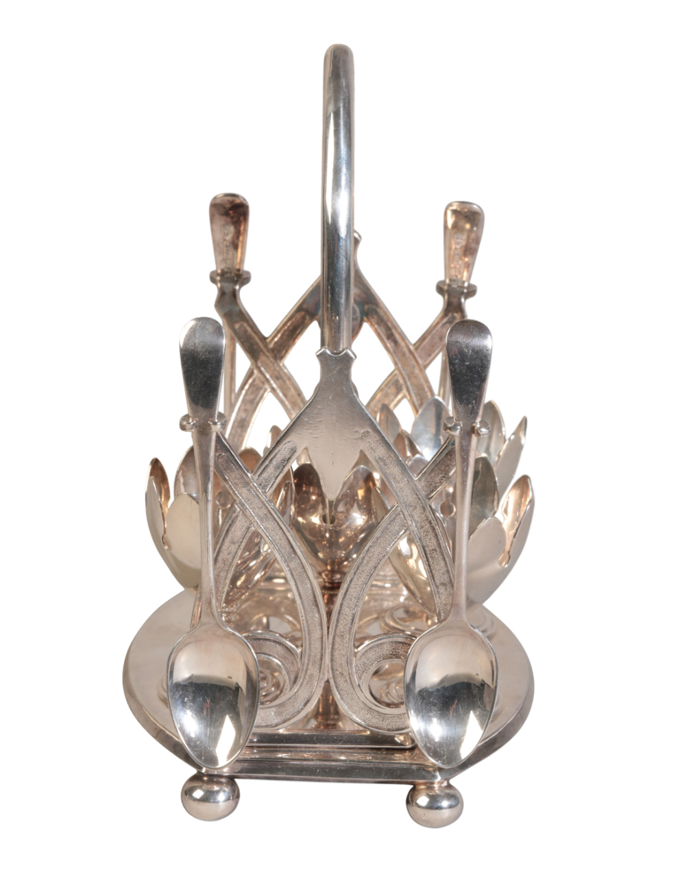 A VICTORIAN SILVER PLATED FOUR DIVISION EGG CRUET - Image 2 of 3