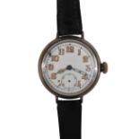 A GENTLEMAN'S SILVER CASE TRENCH WATCH