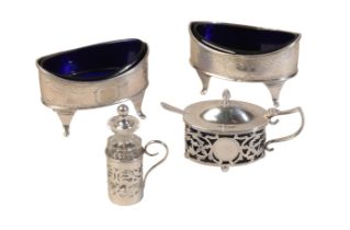 A MATCHED PAIR OF GEORGE III SILVER OVAL SALTS