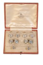 AN ANTIQUE EDWARDIAN SAPPHIRE AND MOTHER OF PEARL DRESS SET